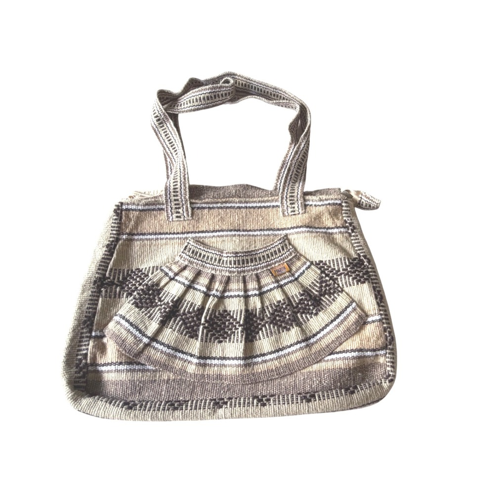 Pinzon Woven Boho Tote Bag Neutral Geometric Pattern Shoulder Bag Handcrafted